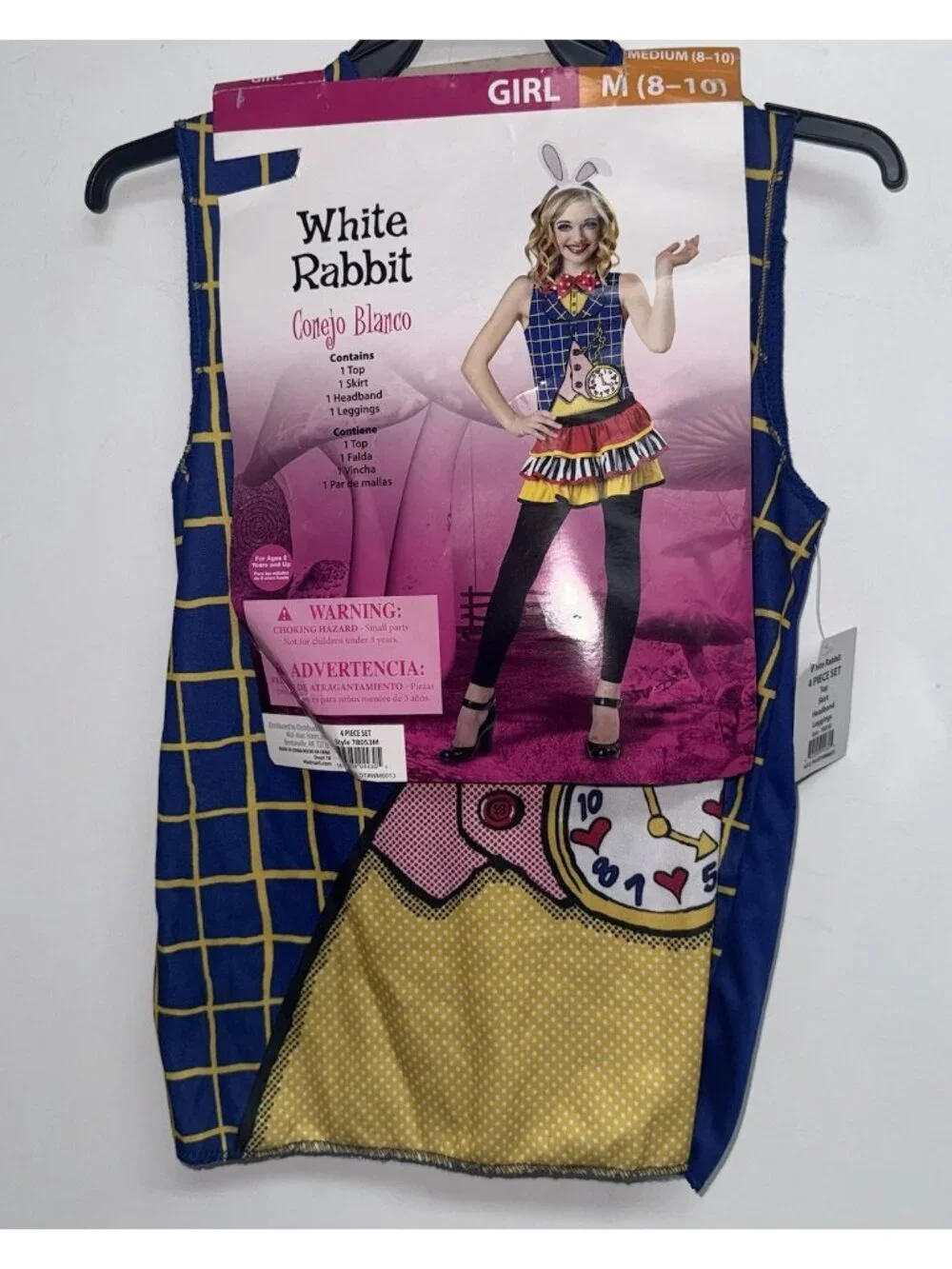 Alice In Wonderland White Rabbit Costume Girls M 8 10 Halloween Cosplay 4PC NEW